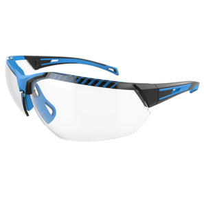 Black and blue with clear lens