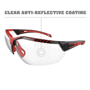Black and red with clear anti-reflective lens